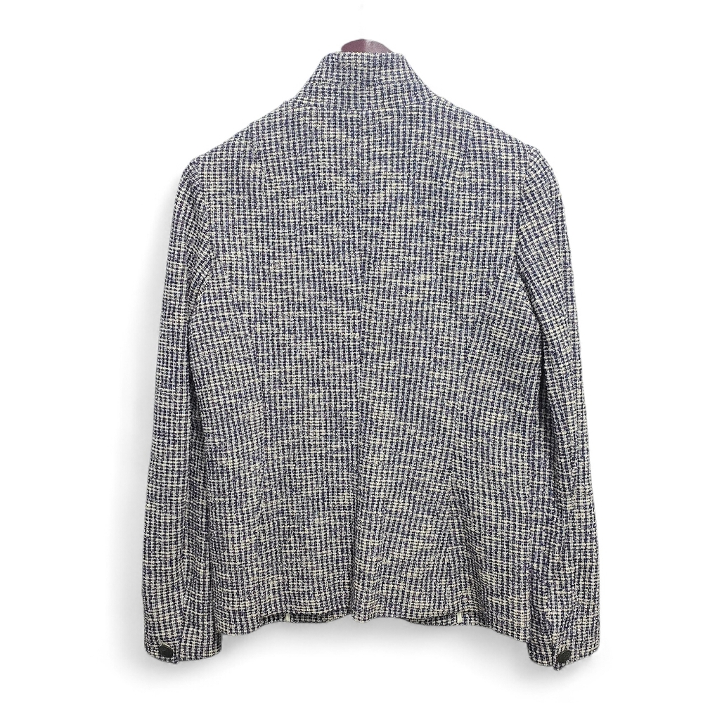 rag & bone Tweed Blazer Size 6 Navy Cream Collarless Crest Button Jacket - Picture 2 of 11